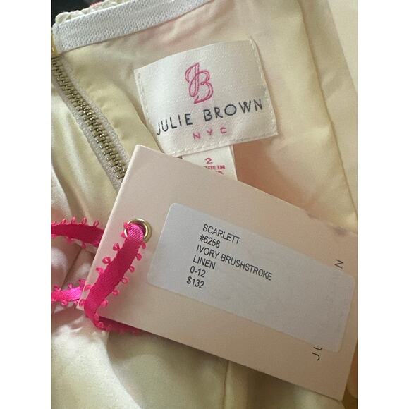 Julie Brown Strapless Maxi Dress Linen Retro 70’s Floral Pink Women's Size 2 - Picture 5 of 9